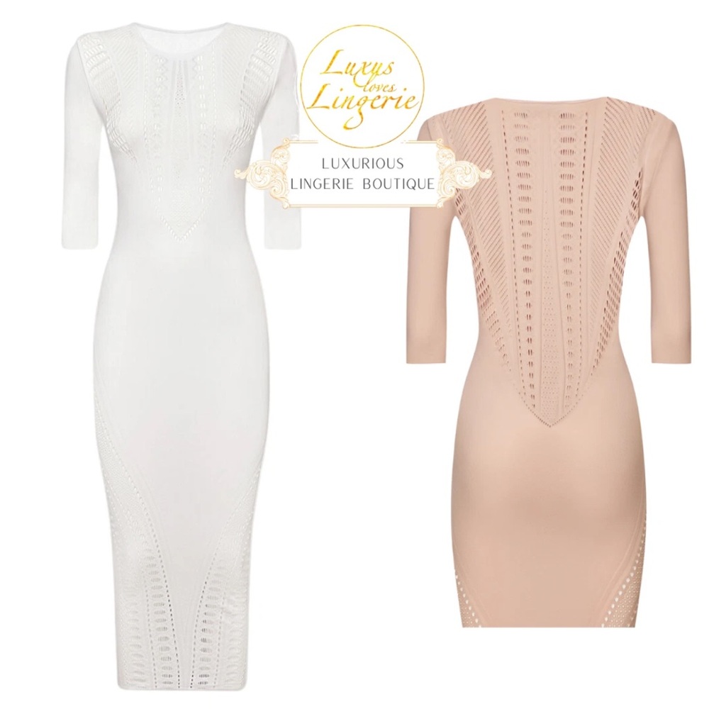 NEW WOLFORD/ALBERTA FERRETI AJOURE WHITE NET DRESS, S